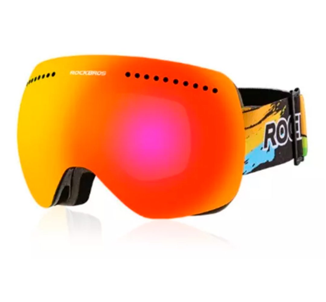 GOGGLES ROCKBROS PARA SKIING NARANJA CON PROTECCION ACOLCHONADA MICA POLARIZADA MOD. 10085