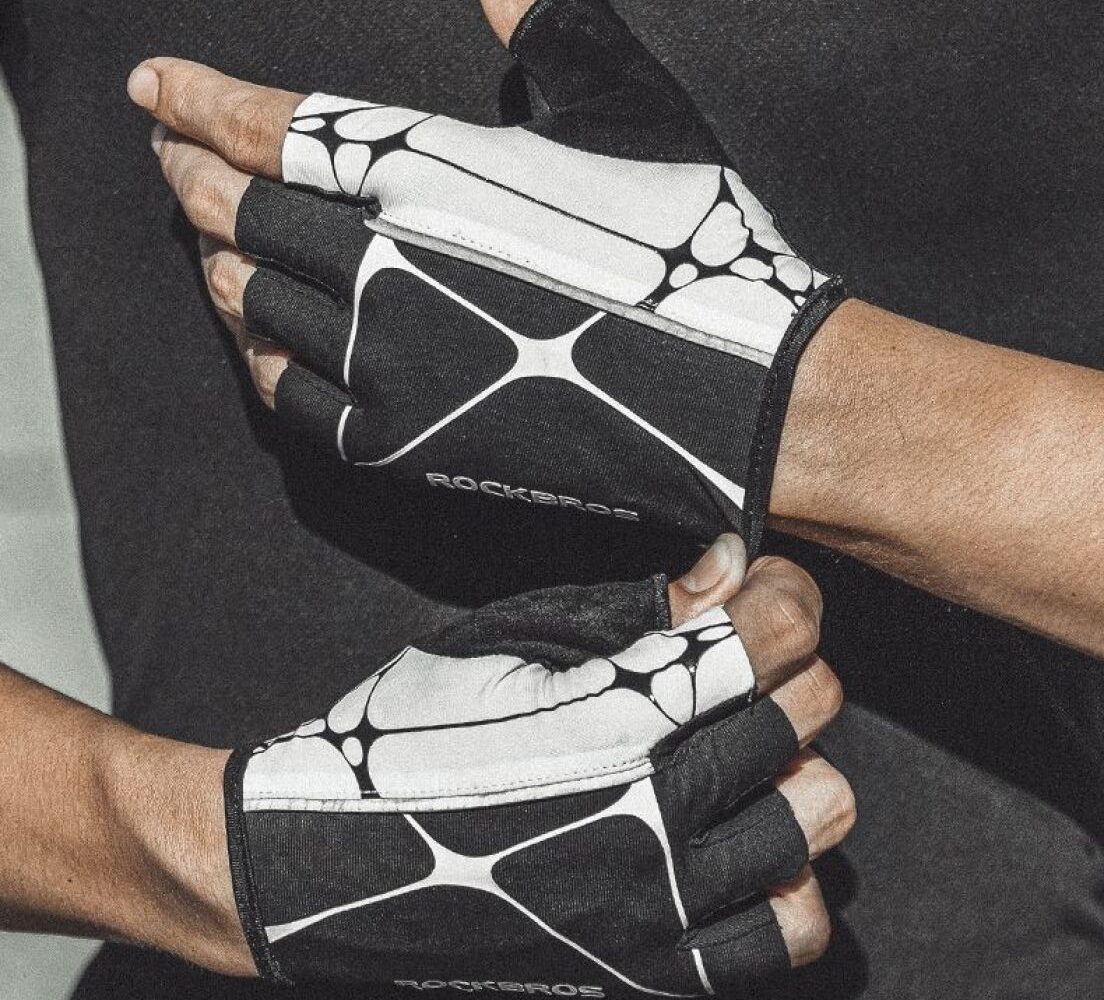 GUANTES ROCKBROS MEDIO DEDO NEGRO/BLANCO TALLA: M