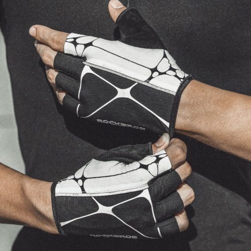 GUANTES ROCKBROS MEDIO DEDO NEGRO/BLANCO TALLA: M