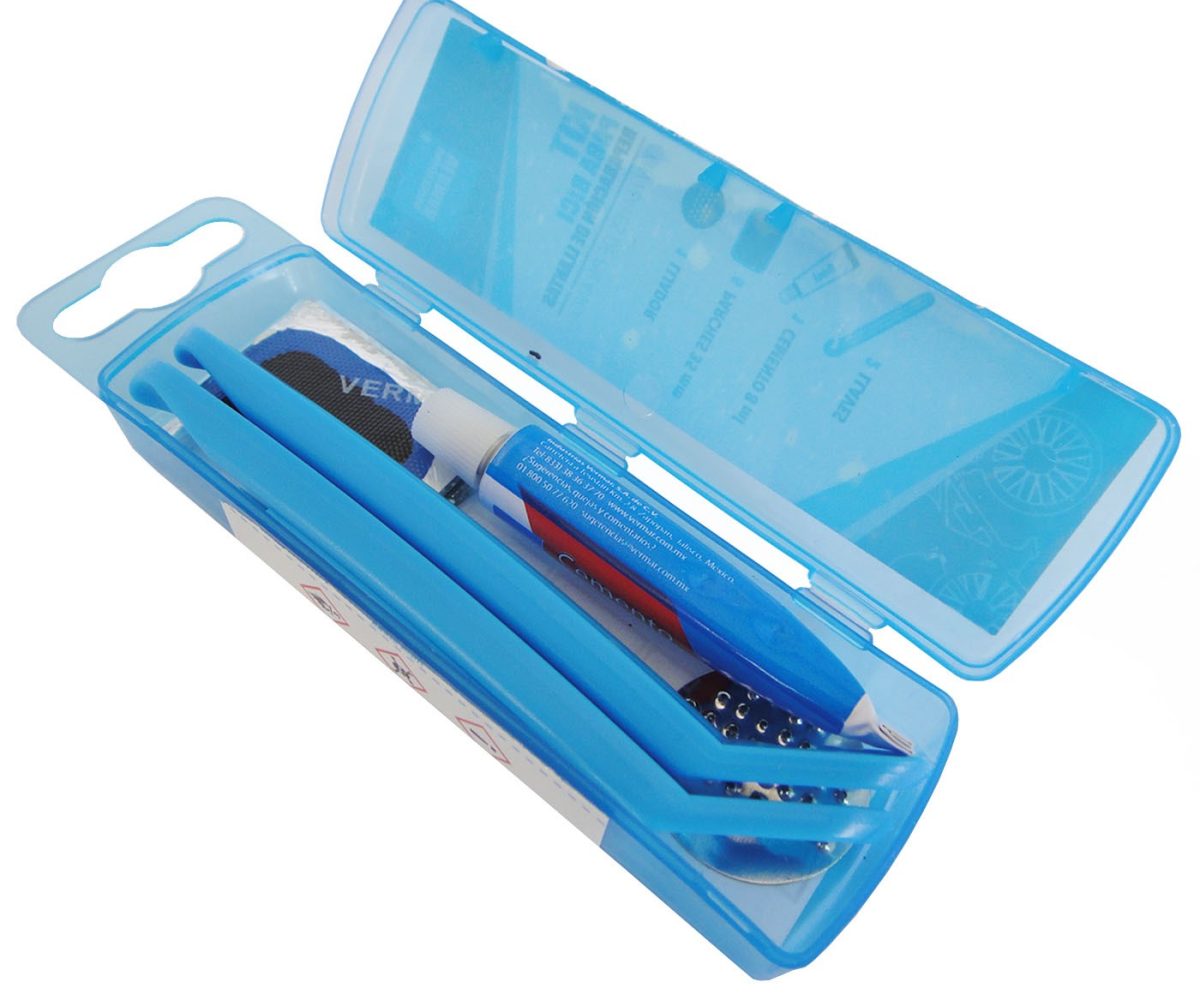 PARCHE CON PEGAMENTO VERMAR UNIVERSA (5 PARCHES 35mm/ 1 PEGAMENTO 8ml/ 1 LIJA/ 2 LLAVES ESPATULA)