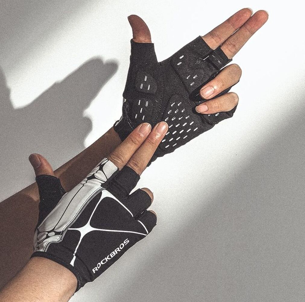 GUANTES ROCKBROS MEDIO DEDO NEGRO/BLANCO TALLA: M - Image 4